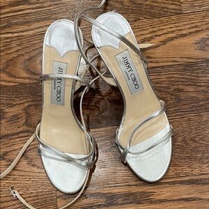 Jimmy Choo Silver Metallic Strappy Sling Sandals